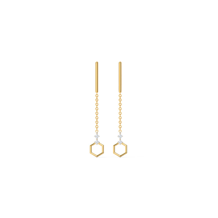 Minimalist Hex Diamond Drop Earrings