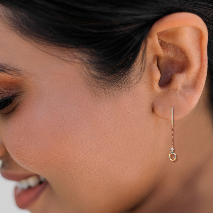 Minimalist Hex Diamond Drop Earrings