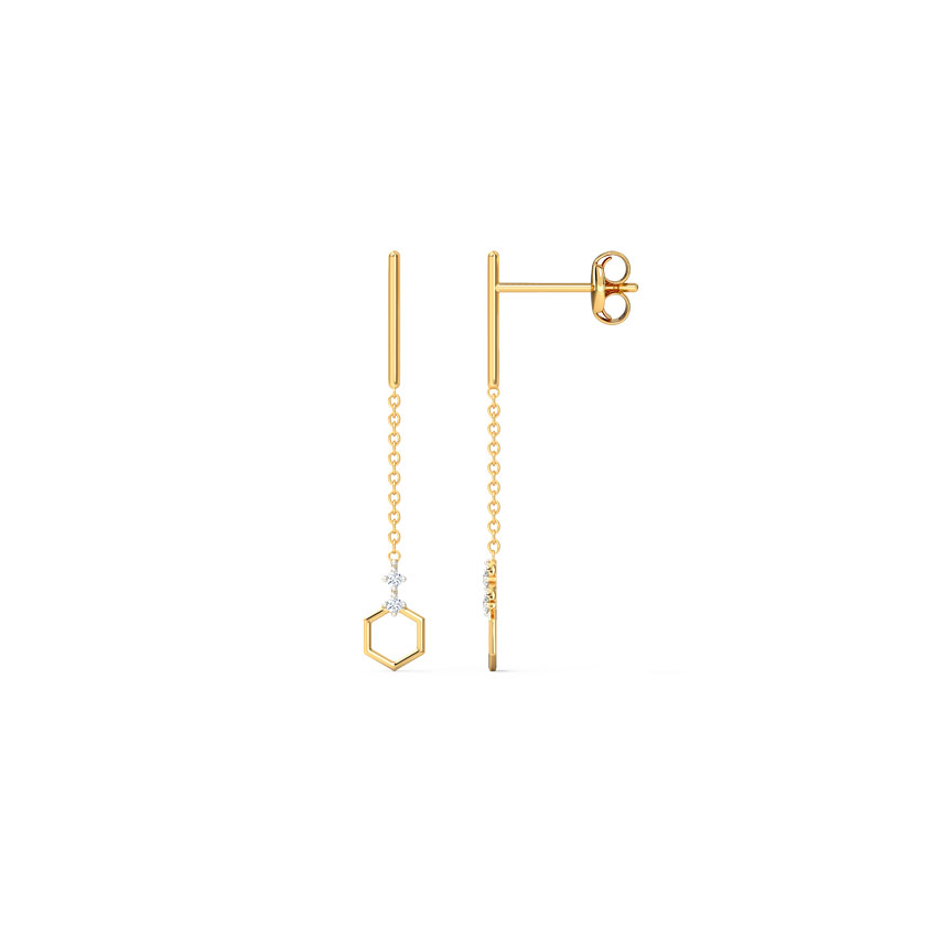 Minimalist Hex Diamond Drop Earrings