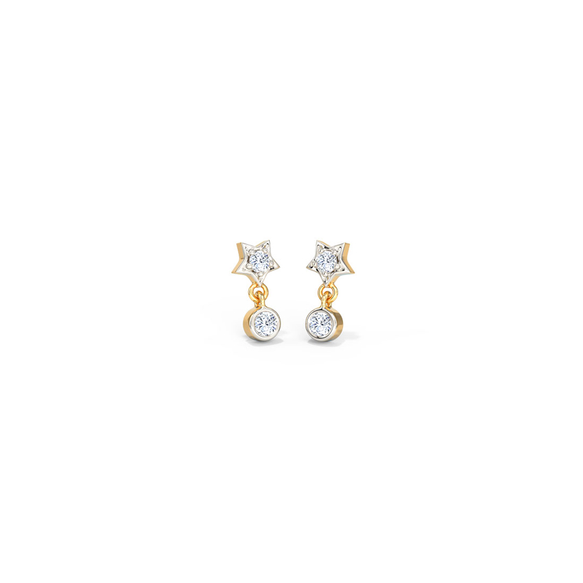 Diamond Earrings 14 Karat Yellow Gold Star Shine Diamond Drop Earrings