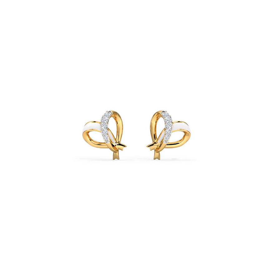 Diamond Earrings 14 Karat Yellow Gold Ivory Heart Diamond Stud Earrings