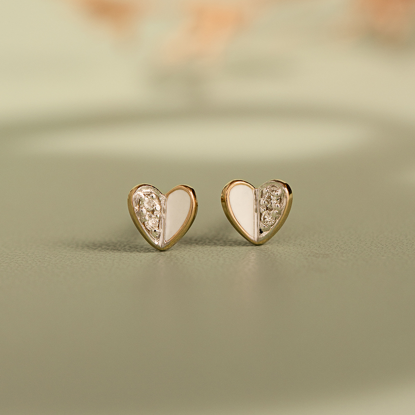 Diamond Earrings 14 Karat Yellow Gold Joyous Hearts Diamond Stud Earrings