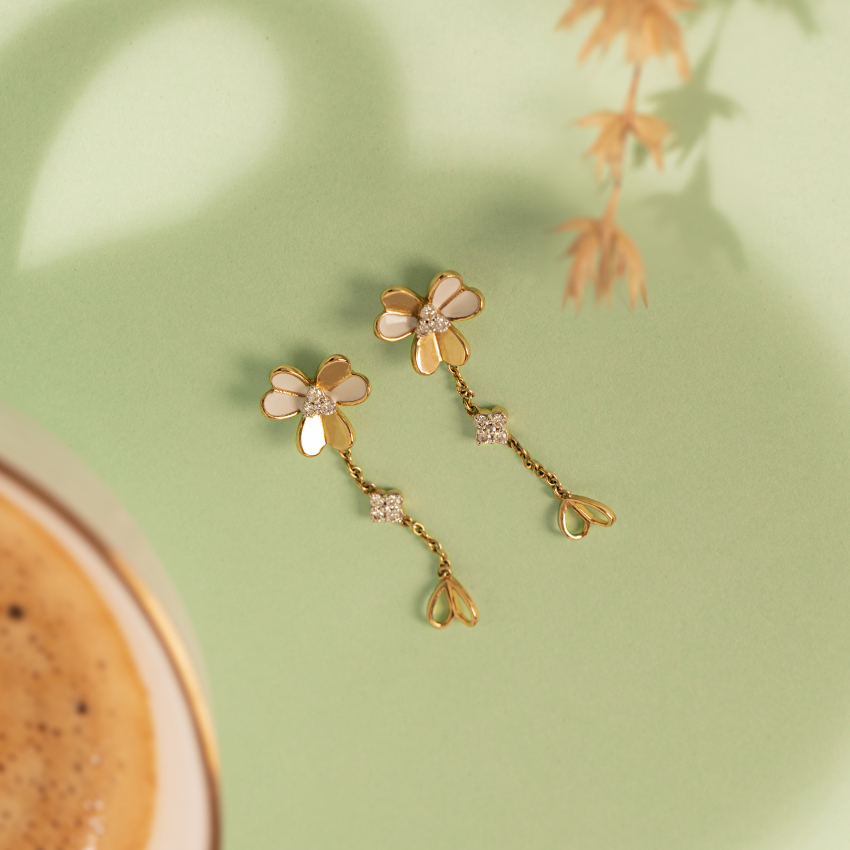 Diamond Earrings 14 Karat Yellow Gold Adorable Clover Detachable Diamond Earrings