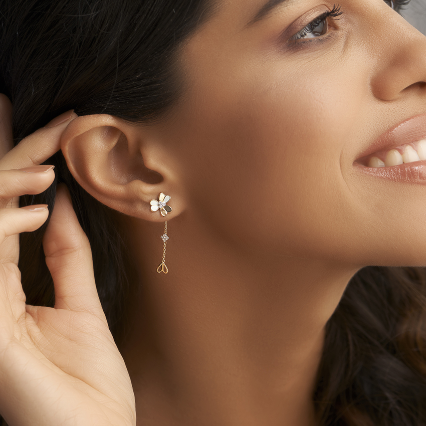 Diamond Earrings 14 Karat Yellow Gold Adorable Clover Detachable Diamond Earrings