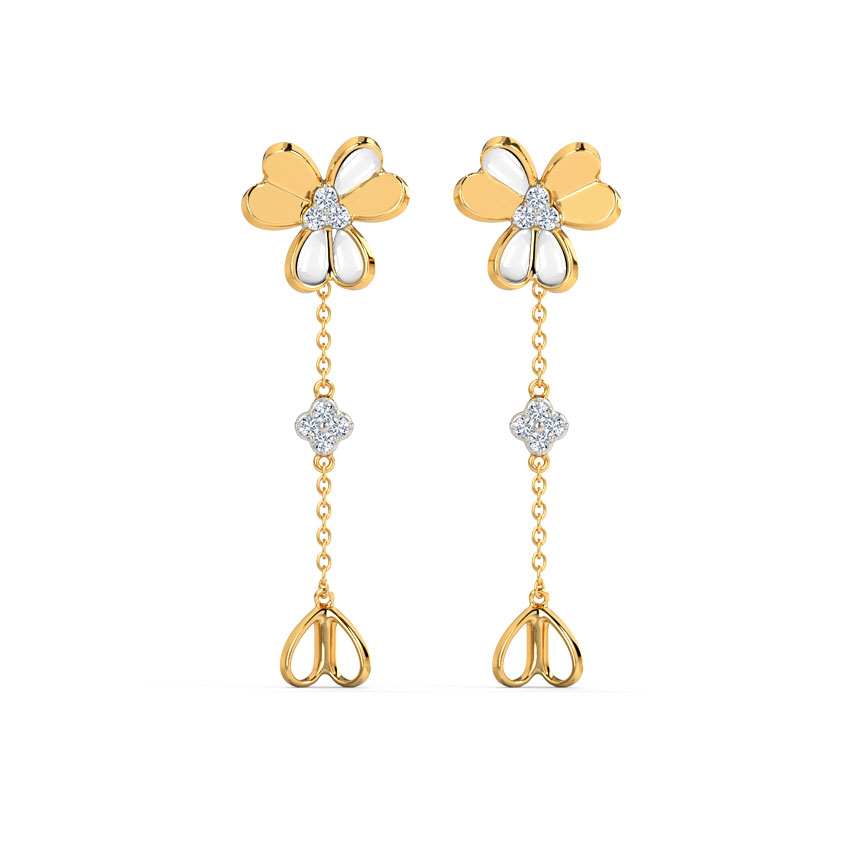 Diamond Earrings 14 Karat Yellow Gold Adorable Clover Detachable Diamond Earrings