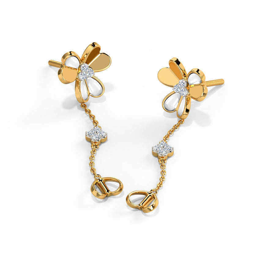 Diamond Earrings 14 Karat Yellow Gold Adorable Clover Detachable Diamond Earrings