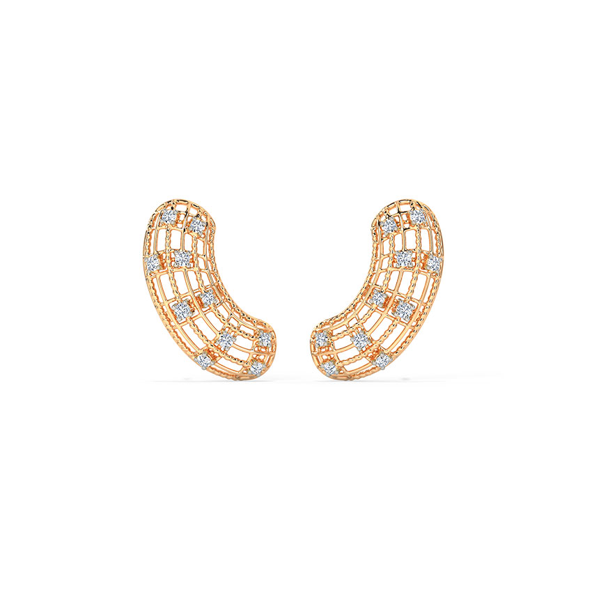 Diamond Earrings 14 Karat Rose Gold Statement Weave Diamond Stud Earrings