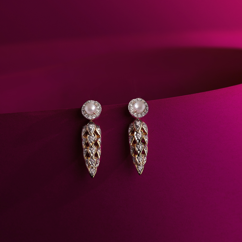 Diamond,Gemstone Earrings 18 Karat Yellow Gold Daylight Pearl Drop Earrings
