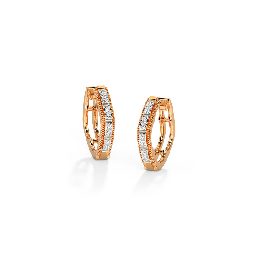 Diamond Earrings 14 Karat Rose Gold Fine Essence Diamond Hoop Earrings