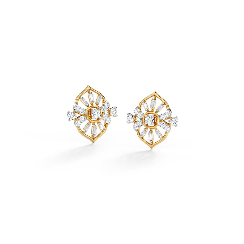 Diamond Earrings 14 Karat Yellow Gold Aleanor Majestic Diamond Stud Earrings