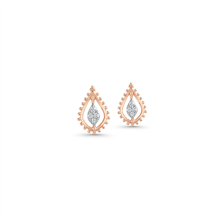 Diamond Earrings 14 Karat Rose Gold Sparkling Petal Diamond Stud Earrings