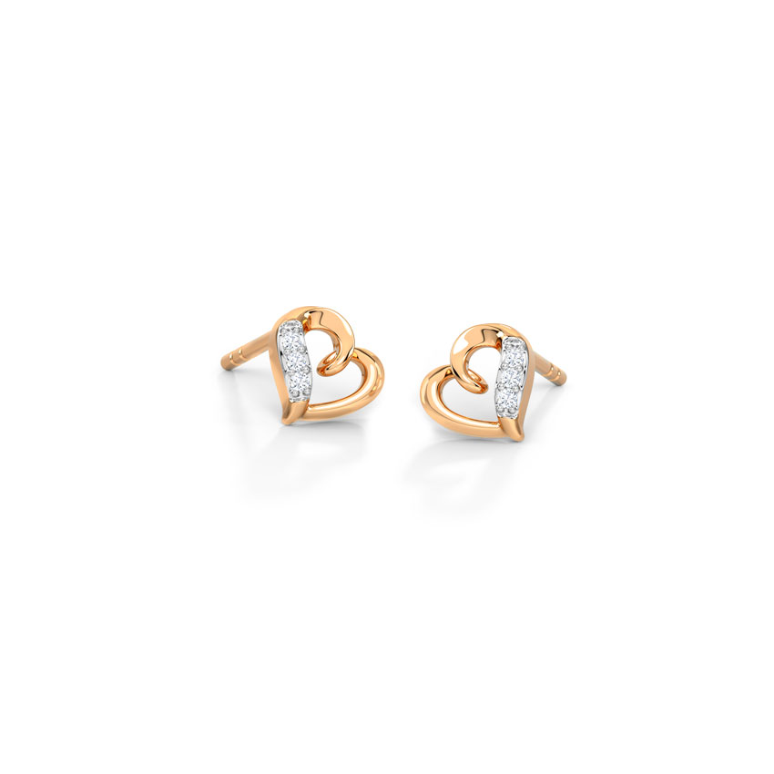 Diamond Earrings 14 Karat Rose Gold Graceful Heart Diamond Stud Earrings