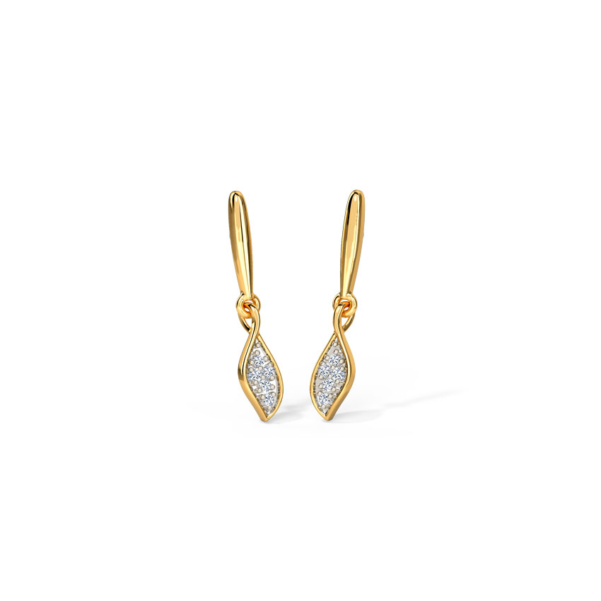 Diamond Earrings 14 Karat Yellow Gold Sparkling Leafy Diamond Drop Earrings