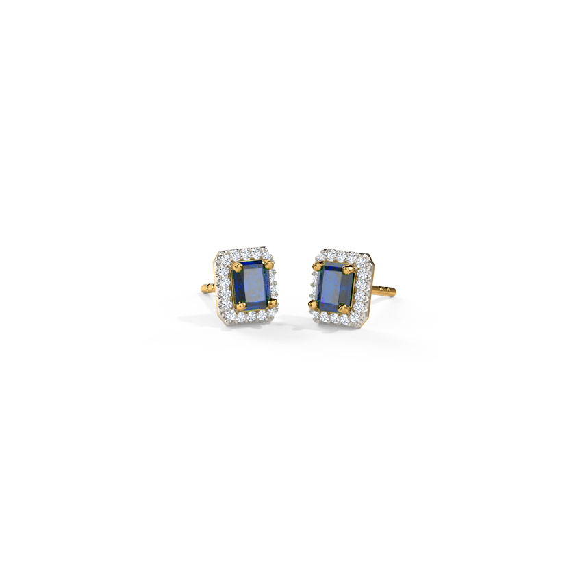 Diamond,Gemstone Earrings 14 Karat Yellow Gold Gleaming Quad Gemstone Stud Earrings