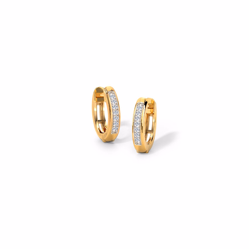 Diamond Earrings 18 Karat Yellow Gold Stellar Dainty Diamond Hoop Earrings