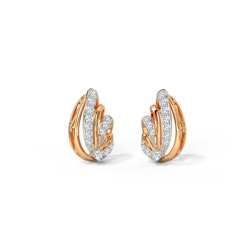 Diamond Earrings 14 Karat Rose Gold Foliage Diamond Stud Earrings