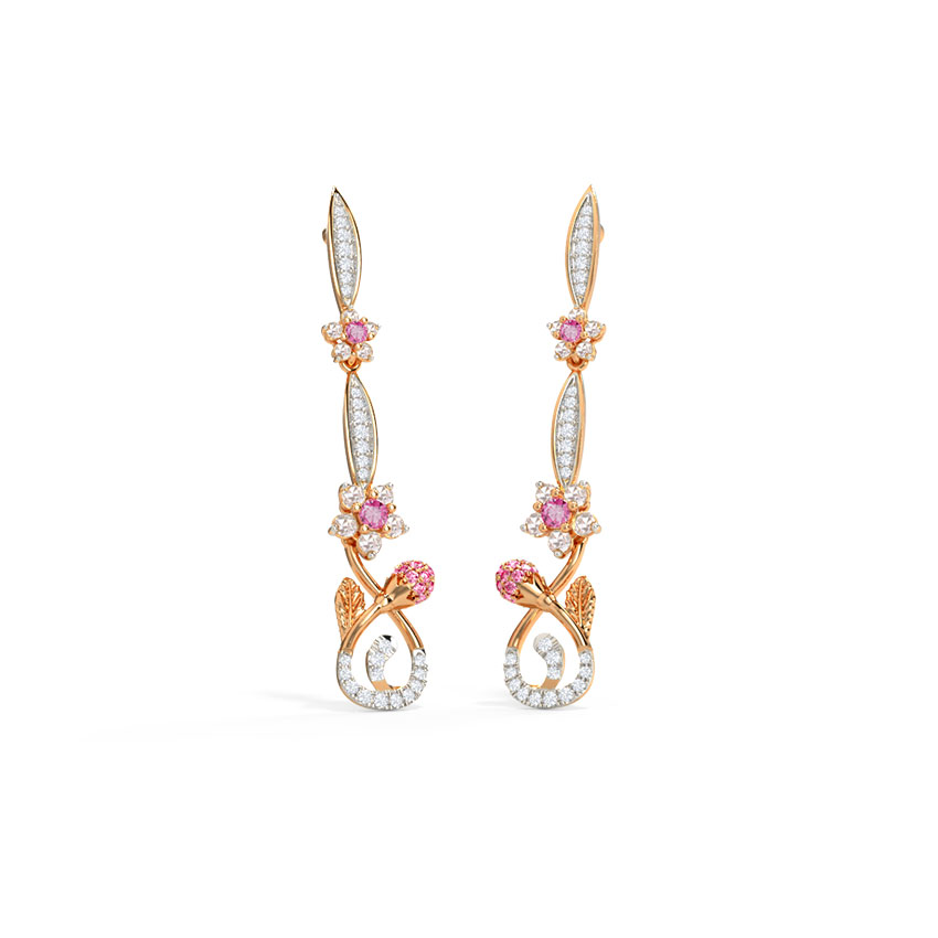 Diamond,Gemstone Earrings 14 Karat Rose Gold Cheerful Sakura Gemstone Drop Earrings