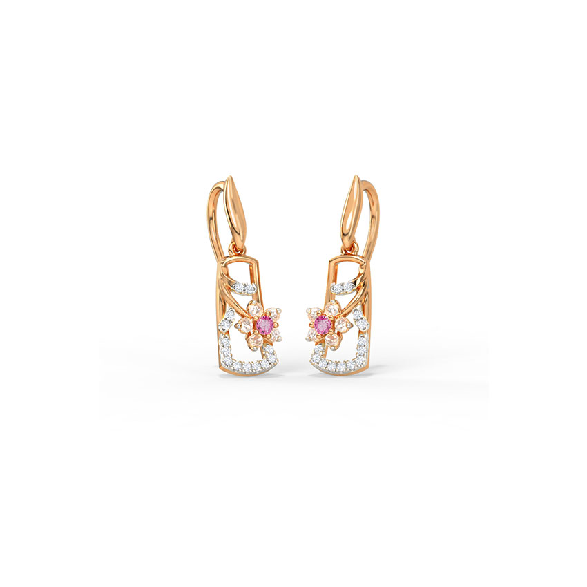 Diamond,Gemstone Earrings 14 Karat Rose Gold Joyful Sakura Gemstone Drop Earrings