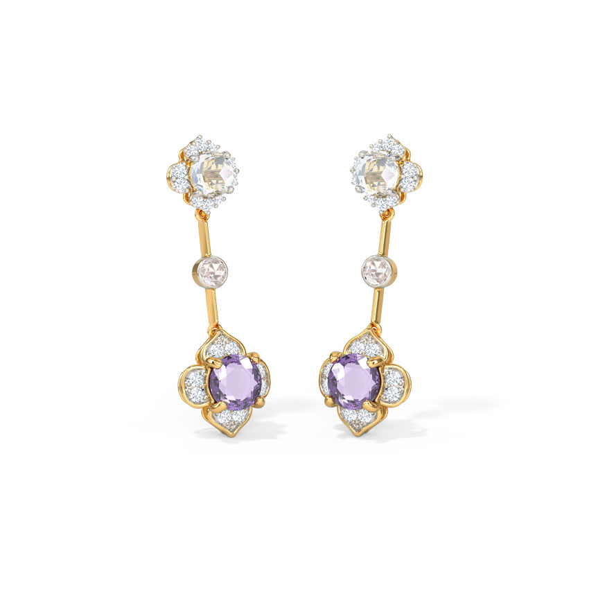Diamond,Gemstone Earrings 14 Karat Yellow Gold Grandeur Delicate Gemstone Drop Earrings