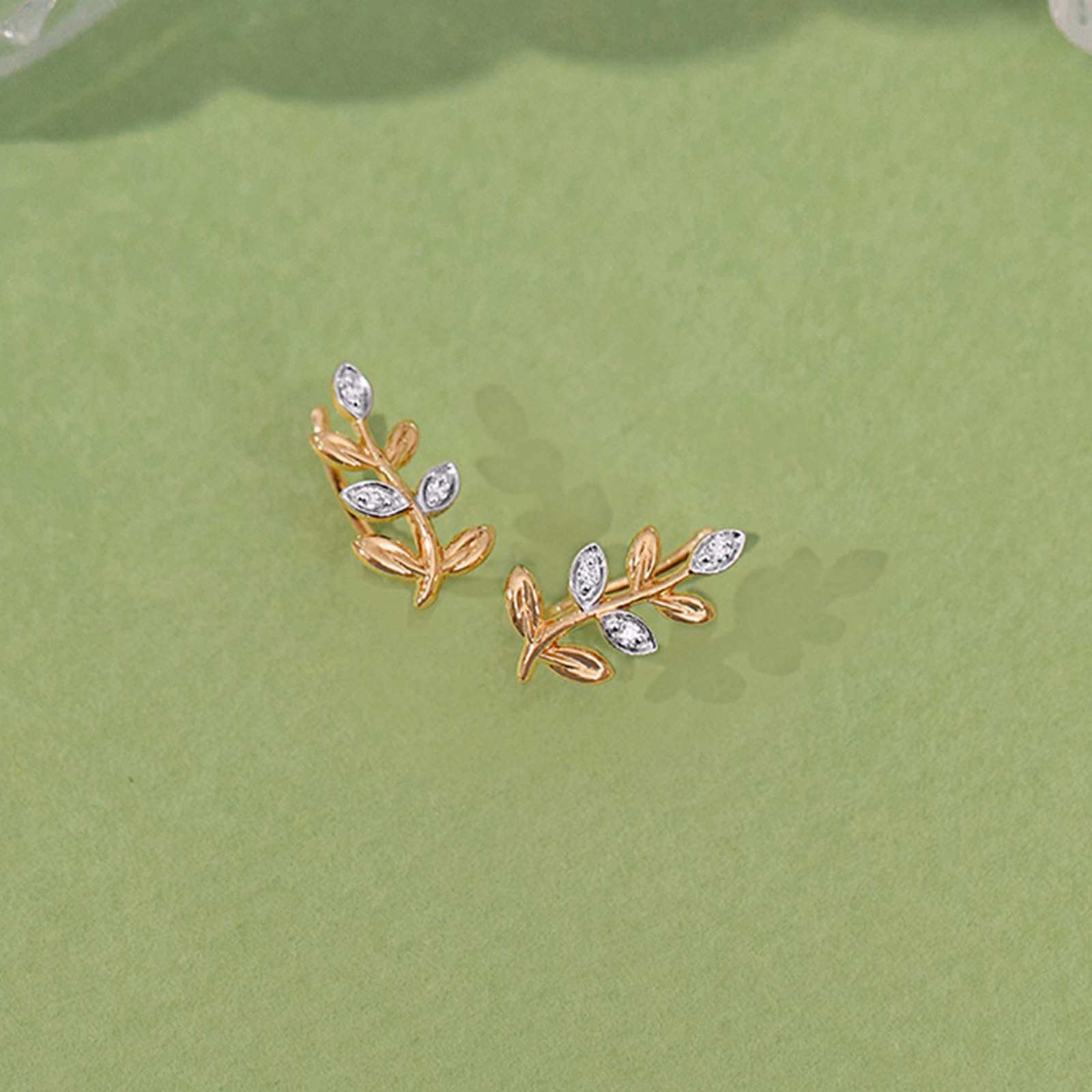 Diamond Earrings 18 Karat Yellow Gold Leafy Diamond Ear Cuffs