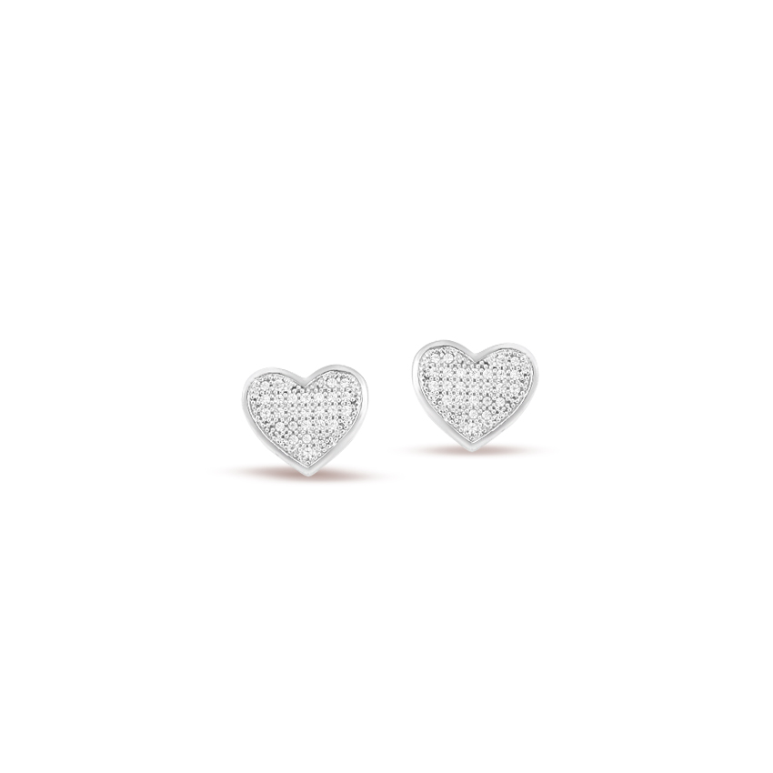 Diamond Earrings 14 Karat White Gold Glaring Heart Diamond Stud Earrings