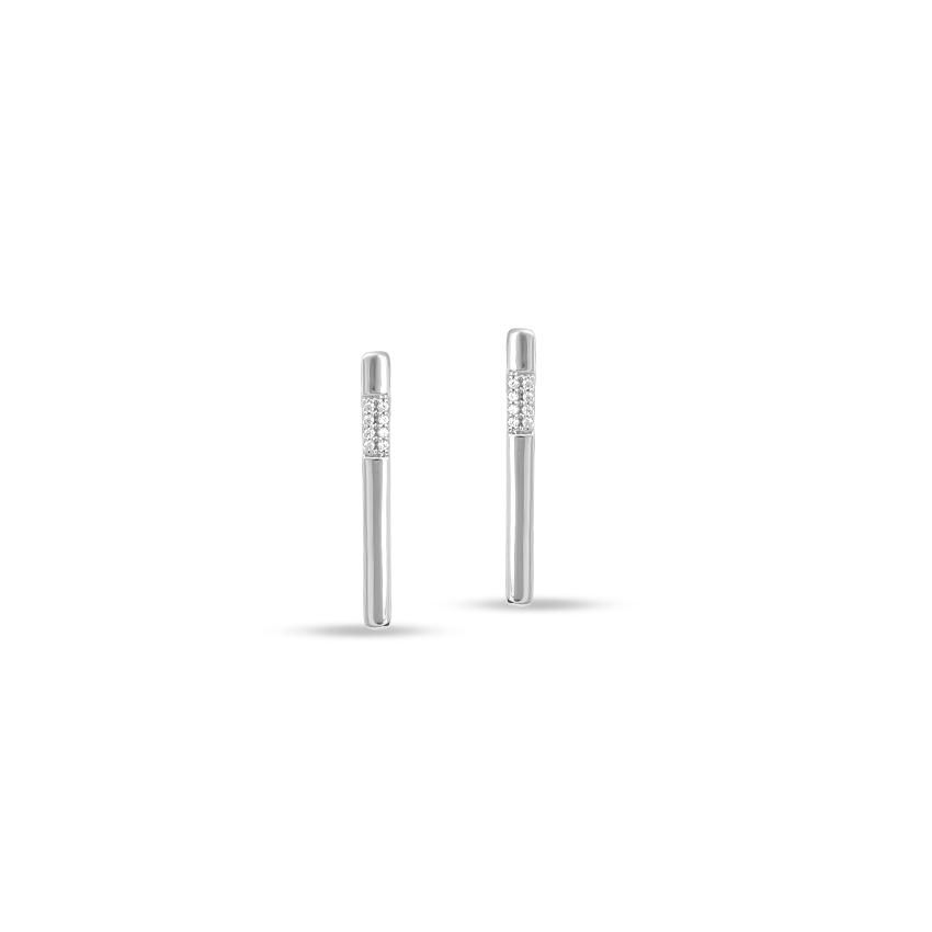 Diamond Earrings 14 Karat White Gold Sheen Bar Diamond Stud Earrings