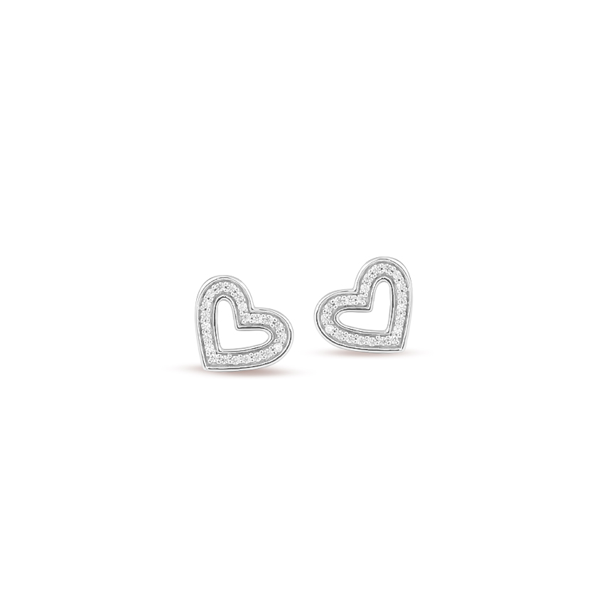 Diamond Earrings 14 Karat White Gold Lucky Love Diamond Stud Earrings