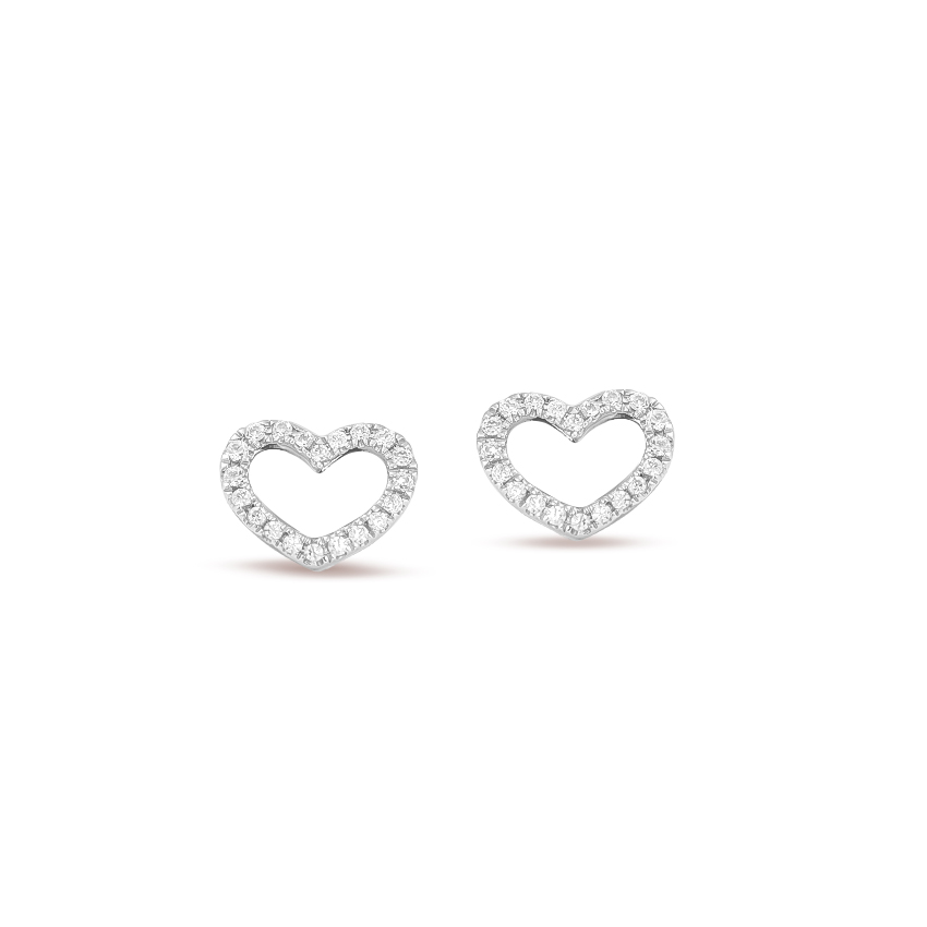 Diamond Earrings 14 Karat White Gold Cheery Heart Diamond Stud Earrings