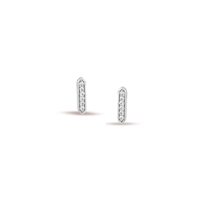 Diamond Earrings 14 Karat White Gold Linear Diamond Stud Earrings