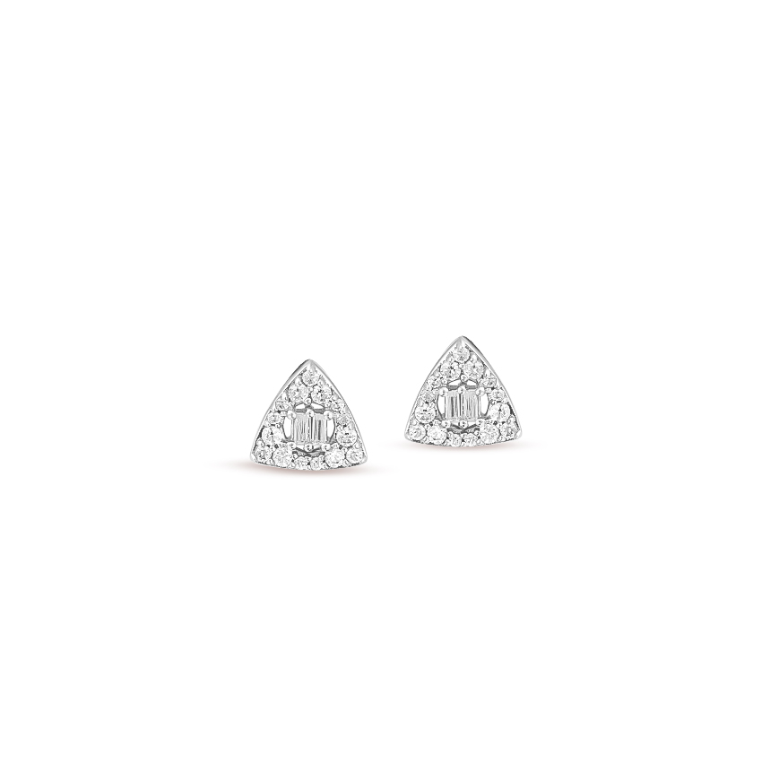 Diamond Earrings 14 Karat White Gold Trillion Shimmer Diamond Stud Earrings