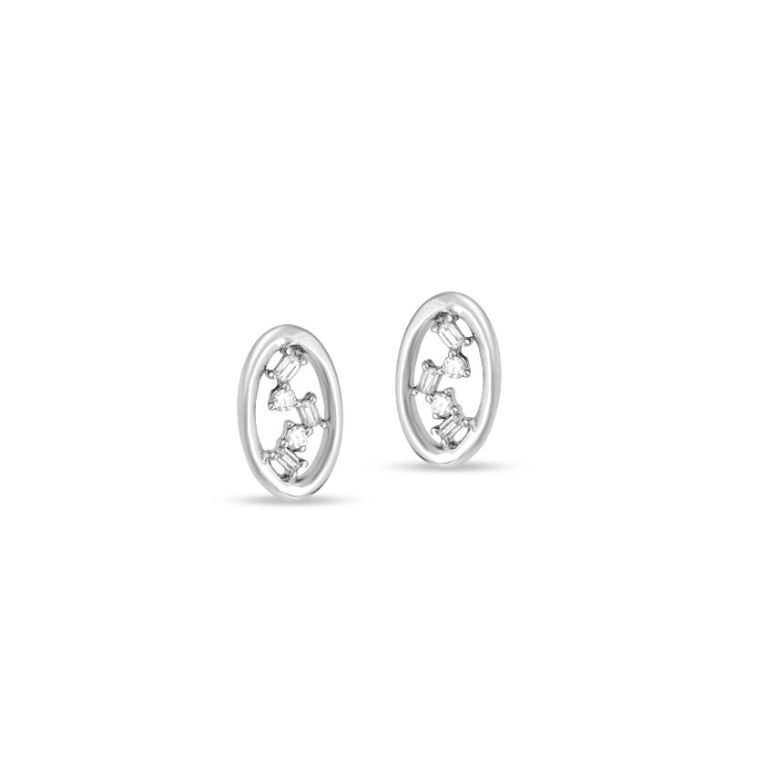 Diamond Earrings 14 Karat White Gold Flashing Oval Diamond Stud Earrings