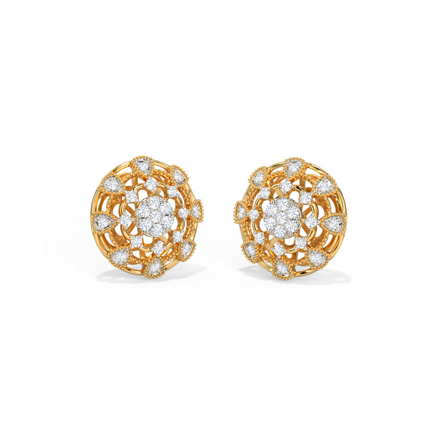 Diamond Earrings 14 Karat Yellow Gold Dignified Diamond Stud Earrings