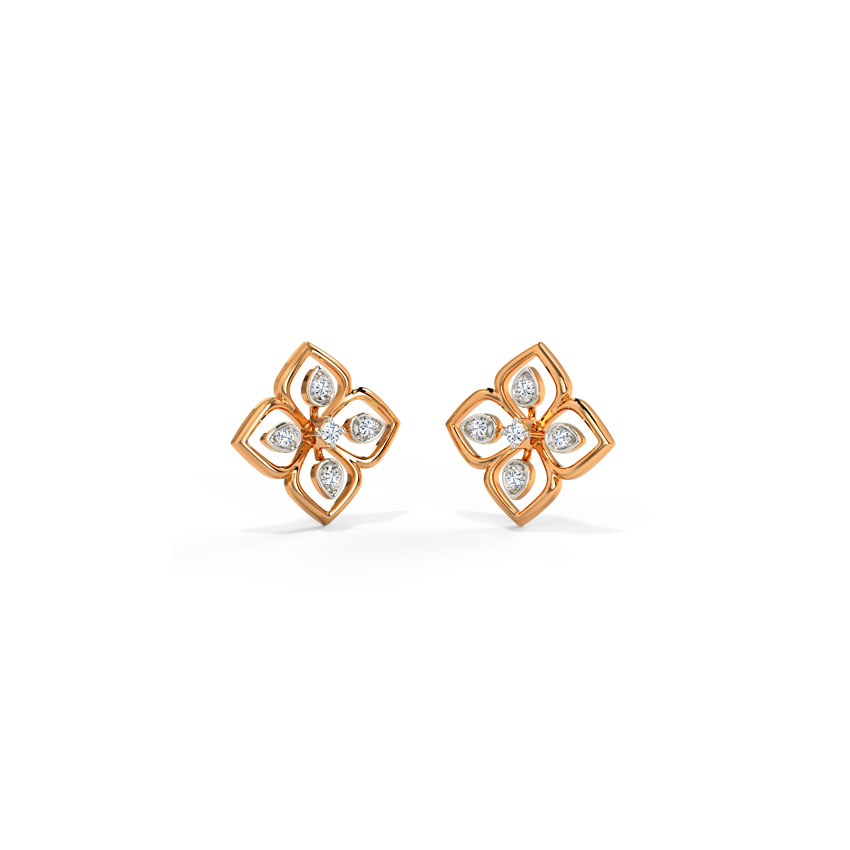 Diamond Earrings 14 Karat Rose Gold Lovely Blossom Diamond Stud Earrings