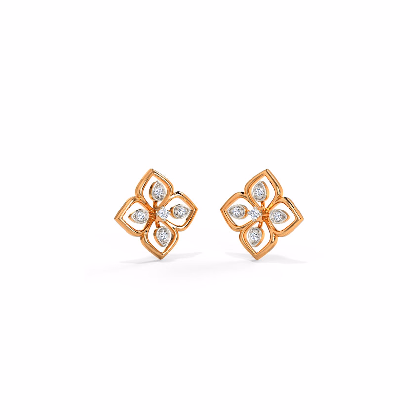 Diamond Earrings 18 Karat Yellow Gold Lovely Blossom Diamond Stud Earrings