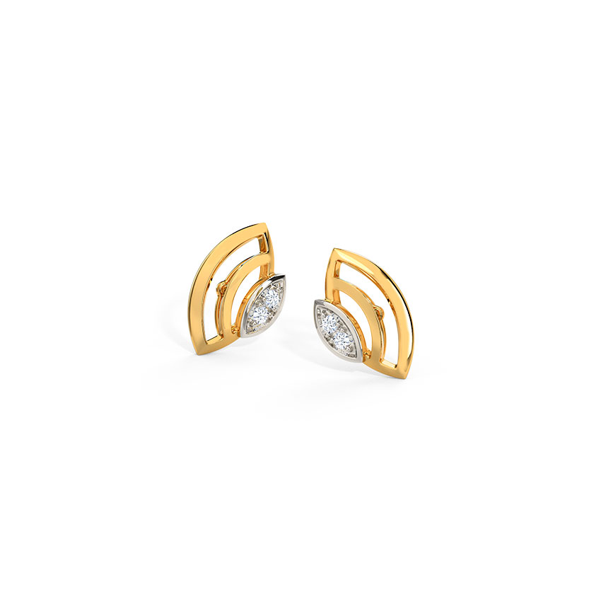 Diamond Earrings 14 Karat Yellow Gold Gracious Leafy Diamond Stud Earrings
