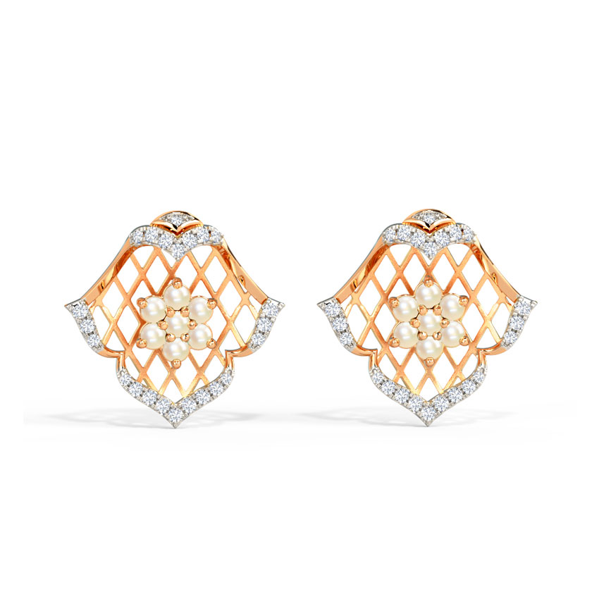 Diamond,Gemstone Earrings 14 Karat Rose Gold Beatrix Regal Pearl Stud Earrings