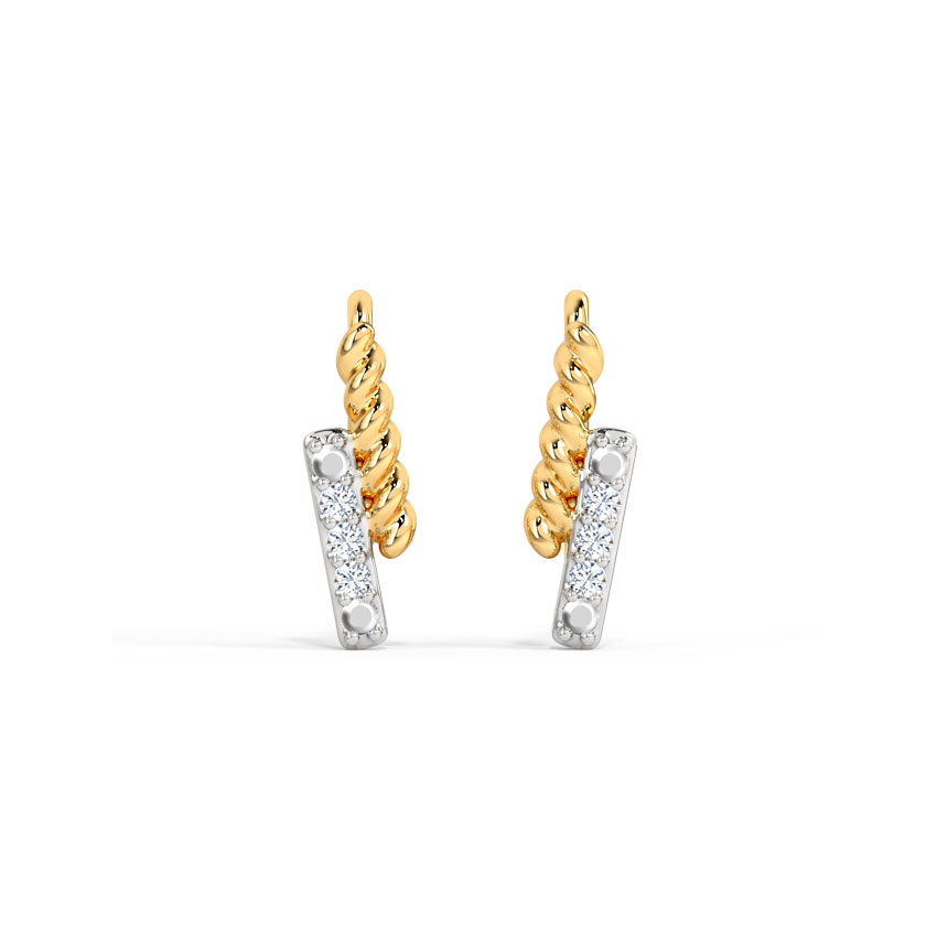 Diamond Earrings 14 Karat Yellow Gold Duo Bar Diamond Ear Cuff