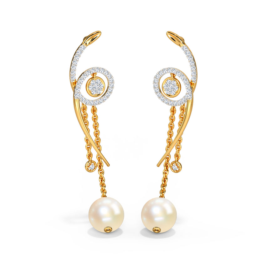 Diamond,Gemstone Earrings 14 Karat Yellow Gold Edrat Pearl Drop Earrings
