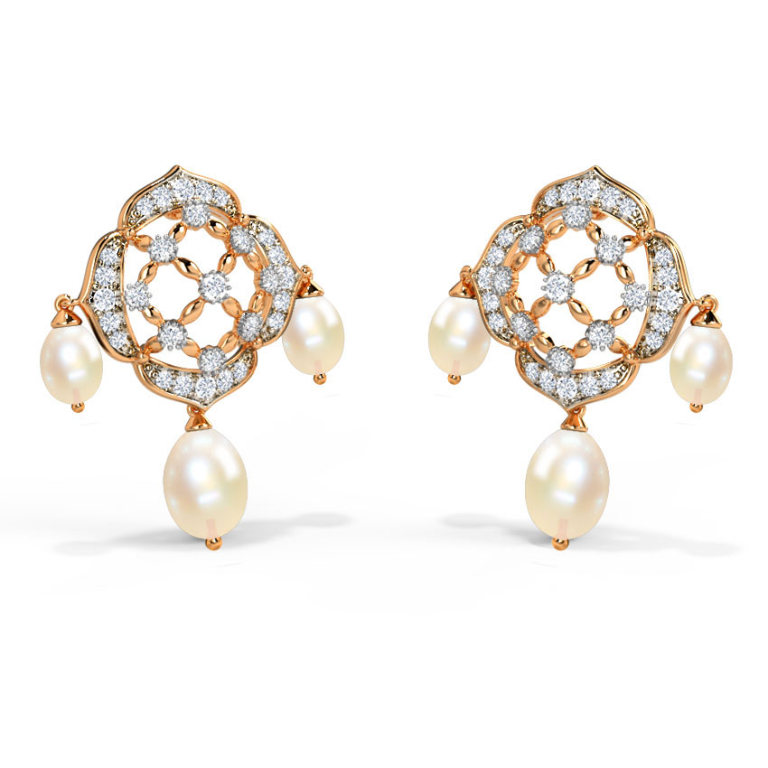 Diamond,Gemstone Earrings 14 Karat Rose Gold Arsia Pearl Drop Earrings