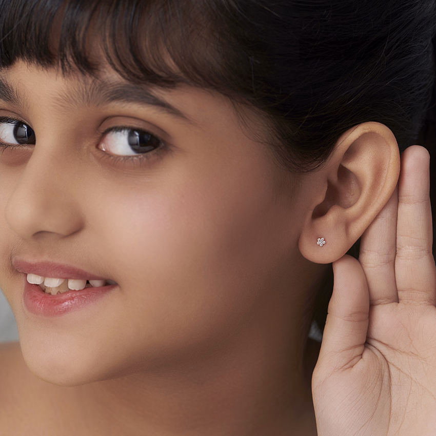 Diamond Earrings 14 Karat Yellow Gold Tiny Bloom Kids' Diamond Earrings