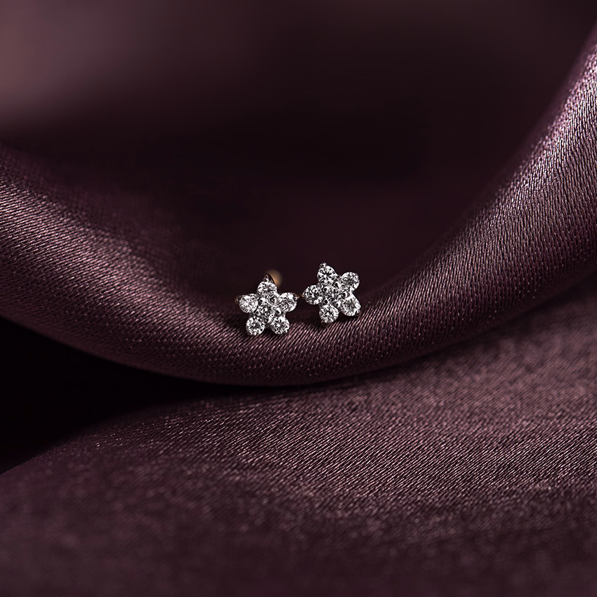 Diamond Earrings 14 Karat Yellow Gold Tiny Bloom Kids' Diamond Earrings