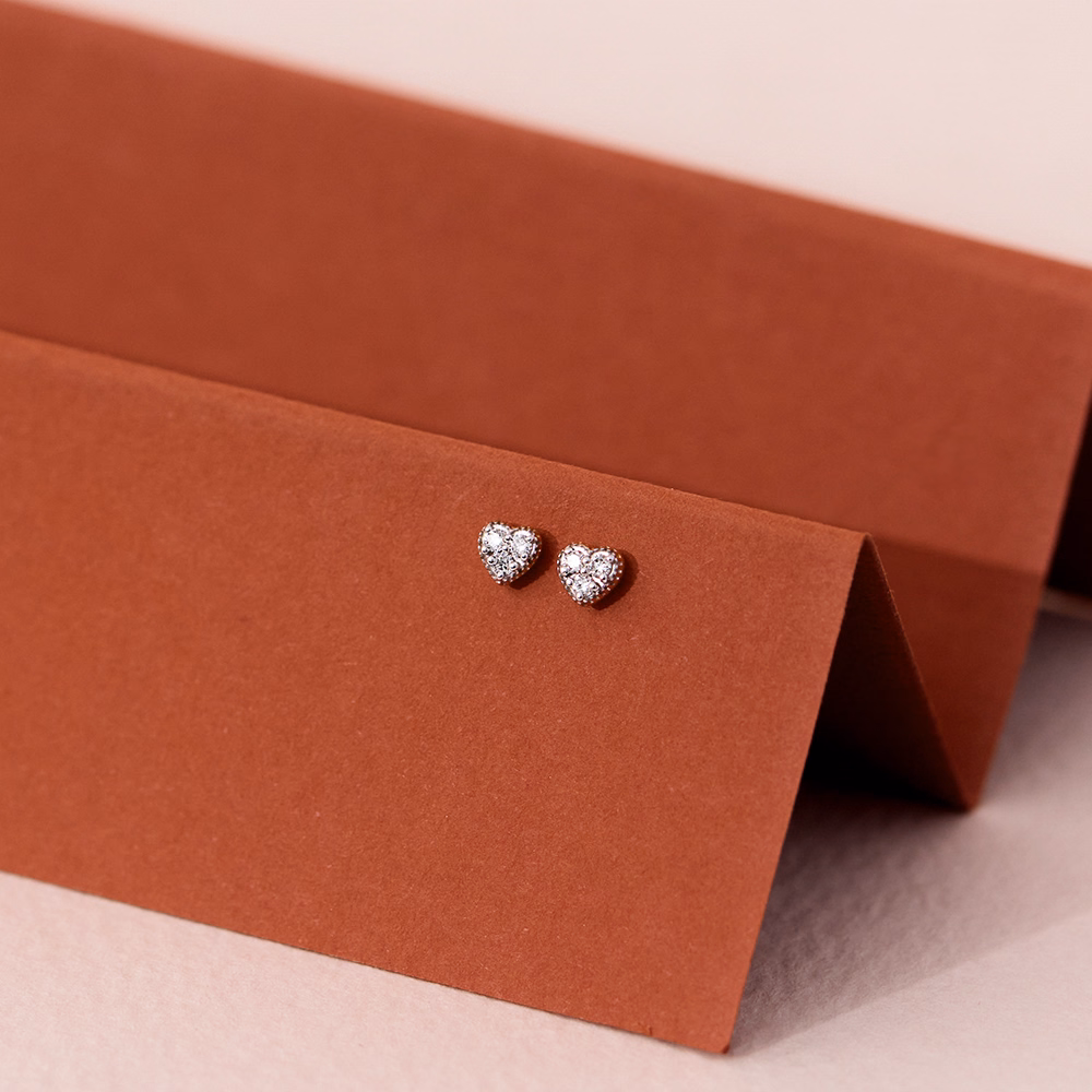 Diamond Earrings 14 Karat Yellow Gold Petite Heart Kids' Diamond Earrings