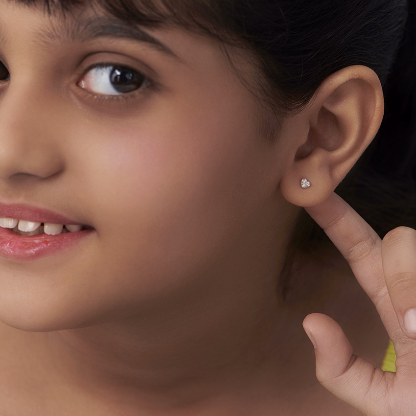 Diamond Earrings 14 Karat Yellow Gold Petite Heart Kids' Diamond Earrings
