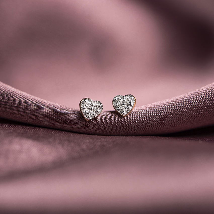 Diamond Earrings 14 Karat Yellow Gold Petite Heart Kids' Diamond Earrings