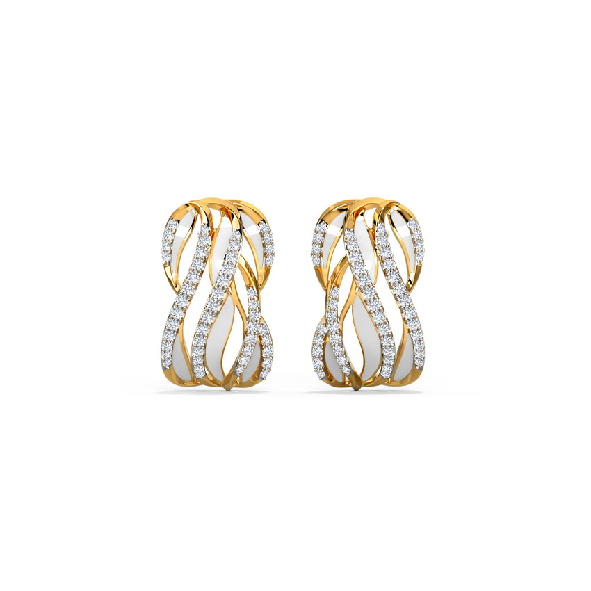 Diamond Earrings 14 Karat Yellow Gold Uan Diamond Hoop Earrings