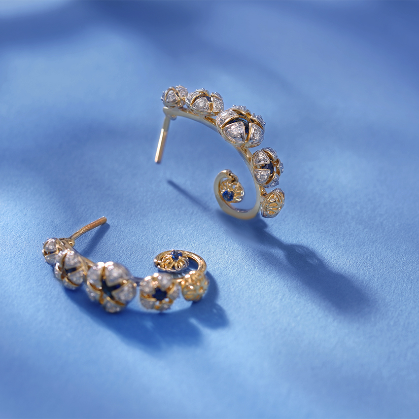 Diamond,Gemstone Earrings 14 Karat Yellow Gold Ursel Gemstone Hoop Earrings