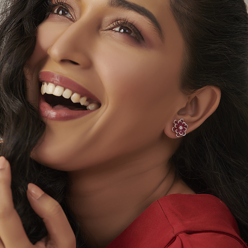 Diamond,Gemstone Earrings 14 Karat Rose Gold Elske Gemstone Stud Earrings