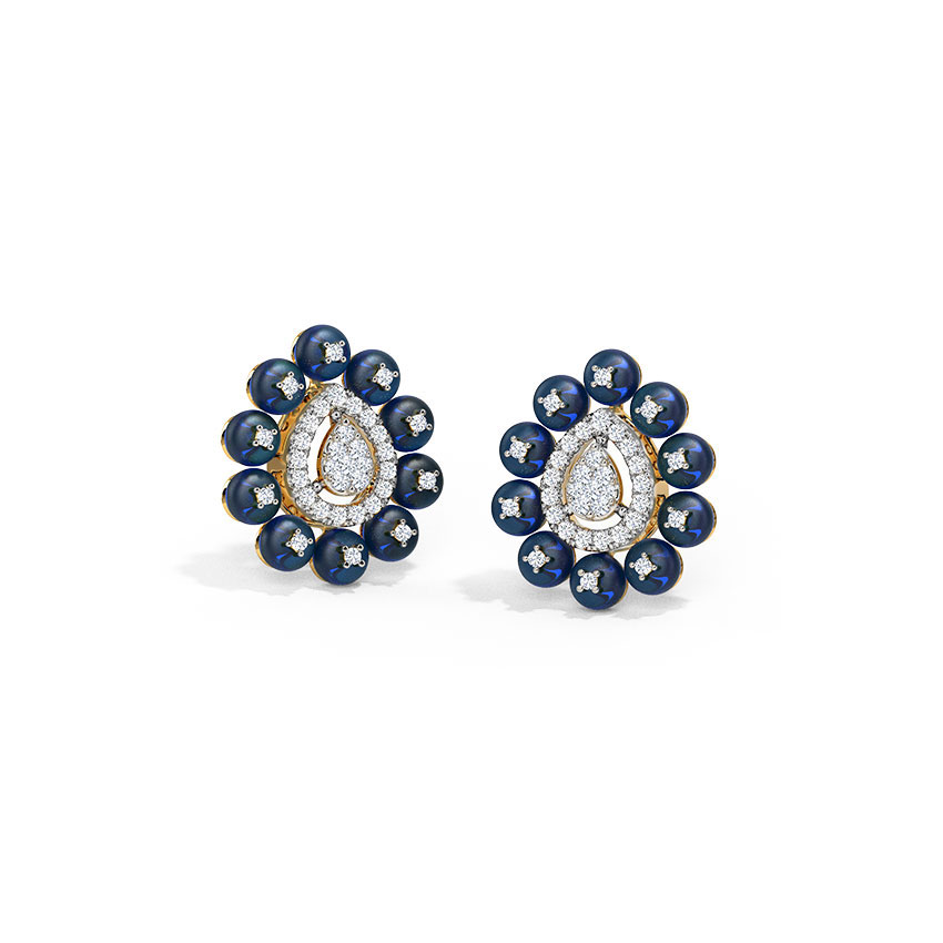 Diamond,Gemstone Earrings 14 Karat Yellow Gold Sacha Gemstone Stud Earrings