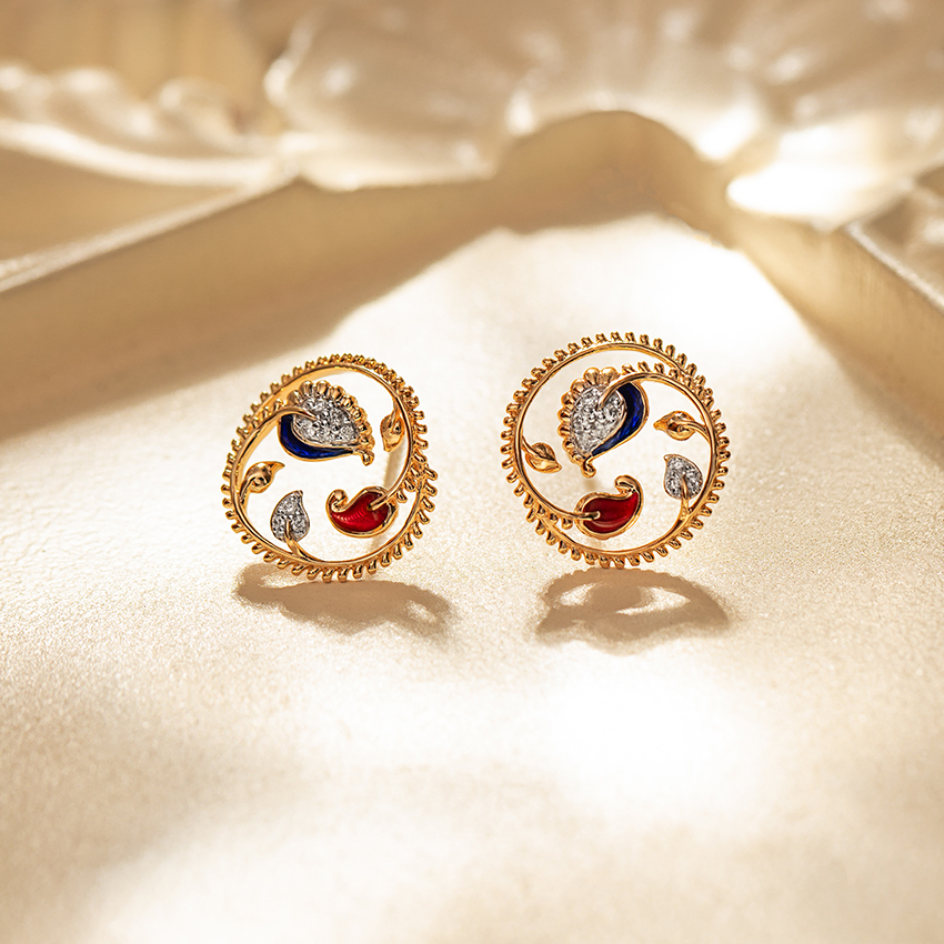 Diamond Earrings 14 Karat Yellow Gold Avirai Diamond Stud Earring