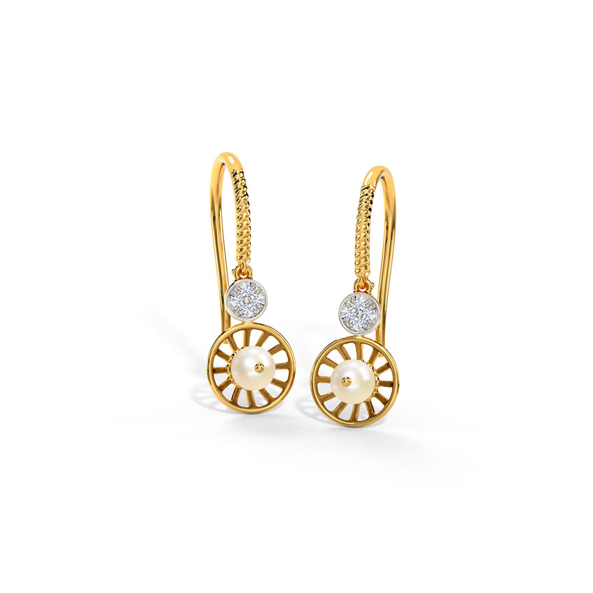 Diamond,Gemstone Earrings 14 Karat Yellow Gold Zoey Sunburst Pearl Drop Earrings